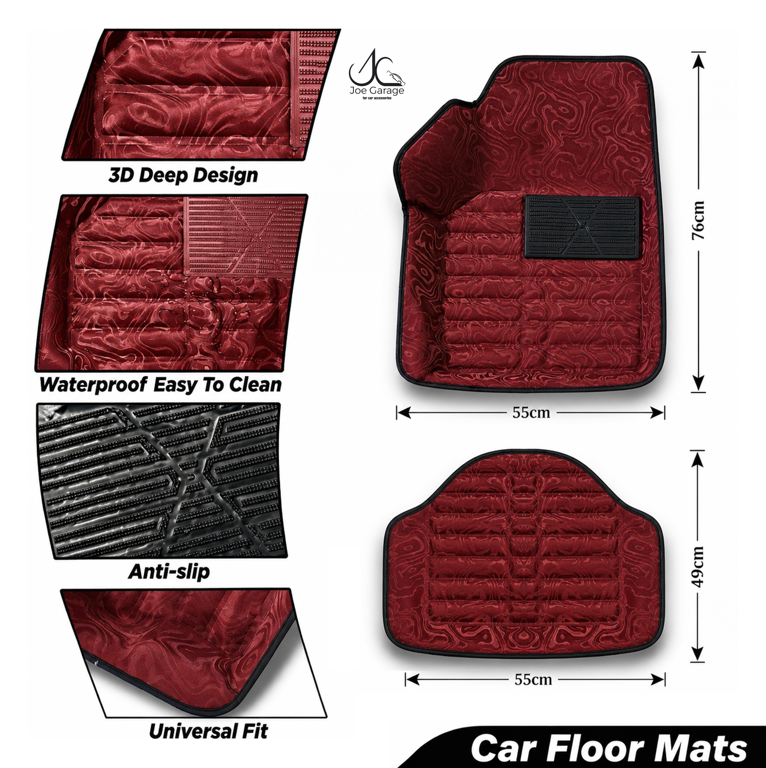 Mawja Car Mats Royal Maroon Edition